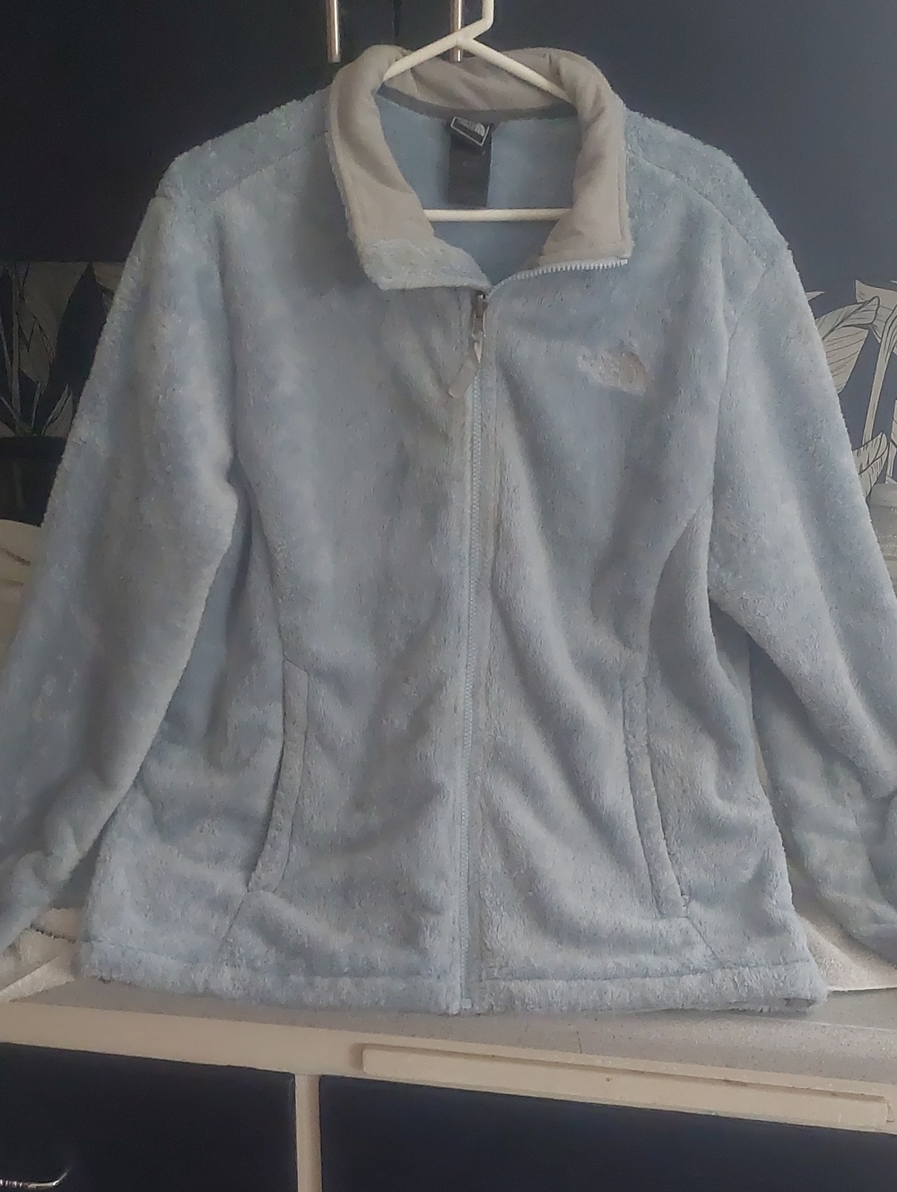 The North Face Women's Light Blue Teddy Fleece Zip Jacket with Cream Collar